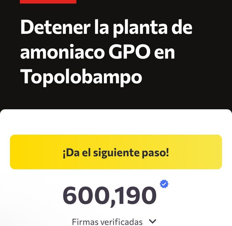 Petición contra planta de amoniaco supera las 600 mil firmas