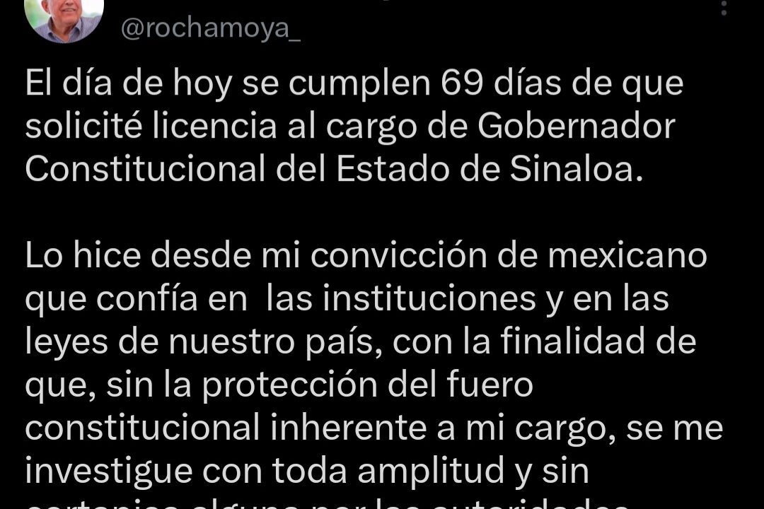 Reaparece Rubén Rocha Moya en redes sociales